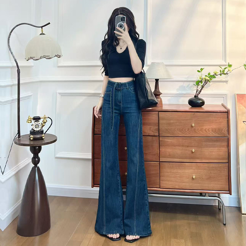 Τζιν με patchwork, ψηλή μέση, φαρδιά γραμμή, 70–80% βαμβάκι