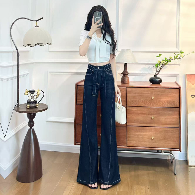 Τζιν με patchwork, ψηλή μέση, φαρδιά γραμμή, 70–80% βαμβάκι