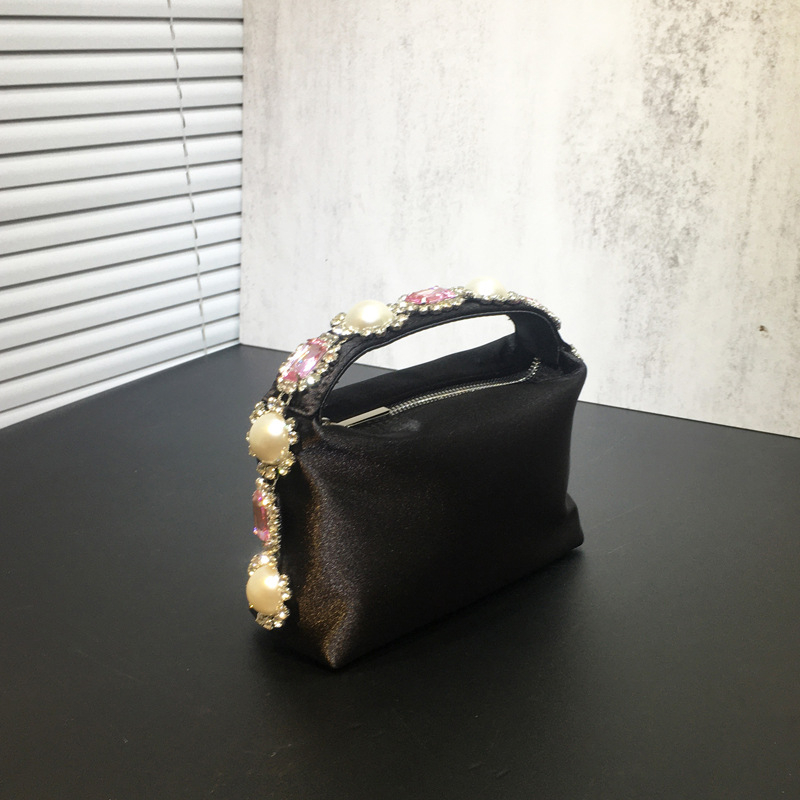 Jia Lang svilenkasta horizontalno kvadratna clutch torbica sa zatvaračem, poliester podstava, ID džep
