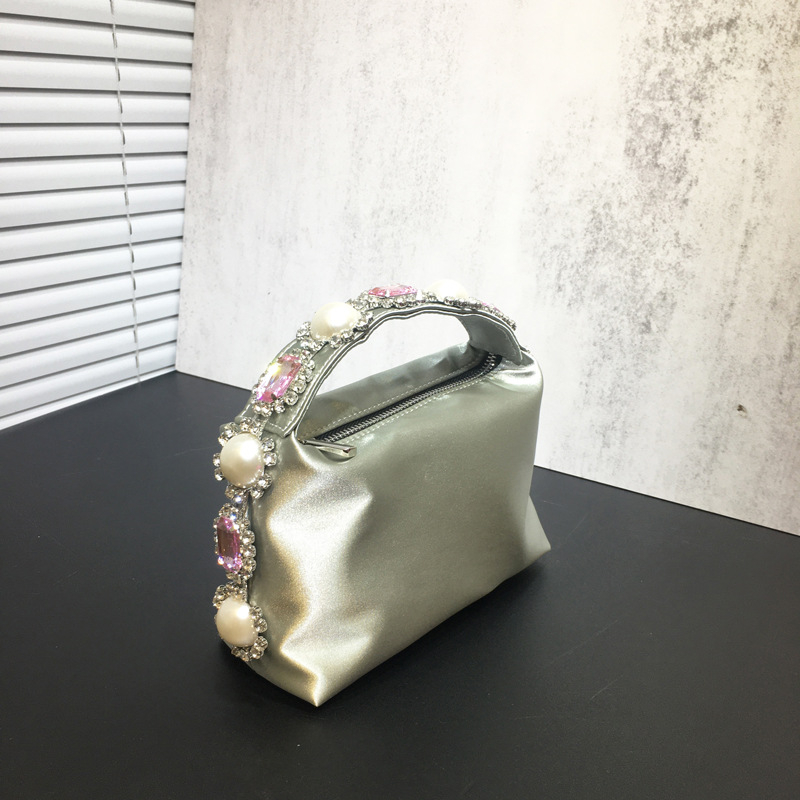Jia Lang svilenkasta horizontalno kvadratna clutch torbica sa zatvaračem, poliester podstava, ID džep