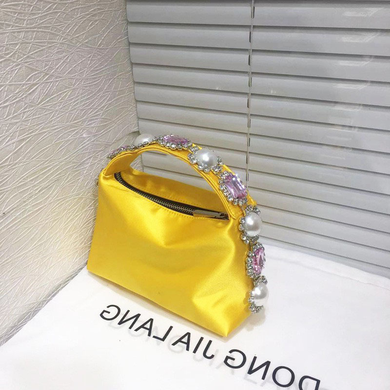 Jia Lang svilenkasta horizontalno kvadratna clutch torbica sa zatvaračem, poliester podstava, ID džep