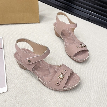 Sandale de damă cu o singură curea, cataramă metalică, vârf deschis, PU partea superioară, talpă din cauciuc, închidere Velcro, stil casual de vară