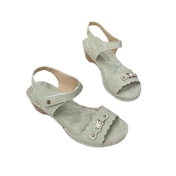 Sandale de damă cu o singură curea, cataramă metalică, vârf deschis, PU partea superioară, talpă din cauciuc, închidere Velcro, stil casual de vară