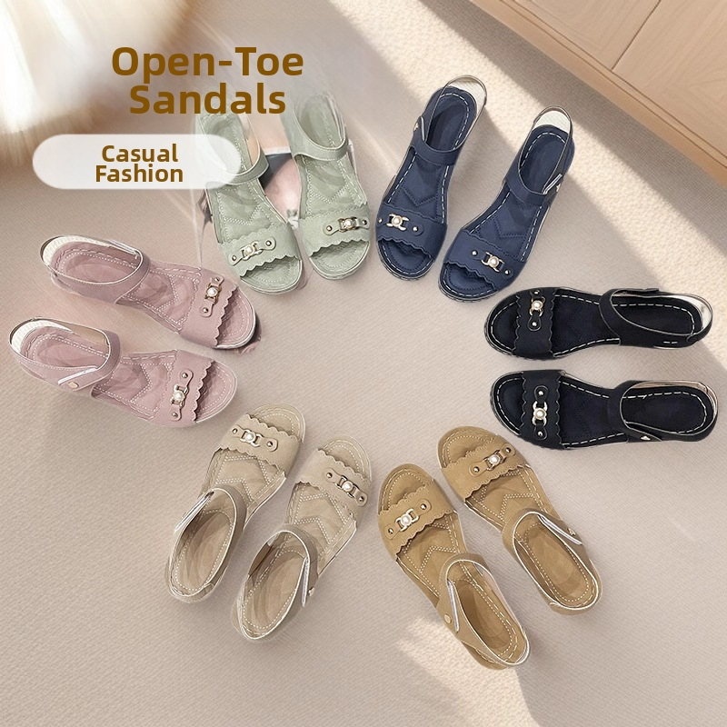 Sandale de damă cu o singură curea, cataramă metalică, vârf deschis, PU partea superioară, talpă din cauciuc, închidere Velcro, stil casual de vară