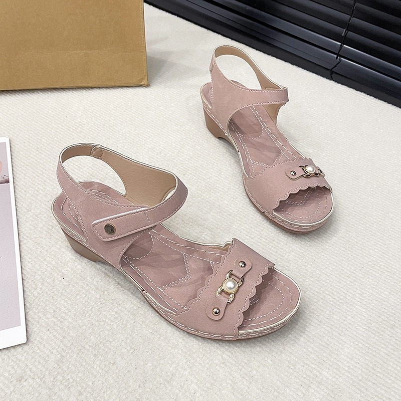 Sandale de damă cu o singură curea, cataramă metalică, vârf deschis, PU partea superioară, talpă din cauciuc, închidere Velcro, stil casual de vară