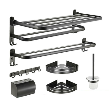 Držač ručnika za kupaonu od Space aluminija, bez bušenja, petdijelni set, trokutasti skladišni stalak, moderan minimalistički stil, završna plastizirana prevlaka