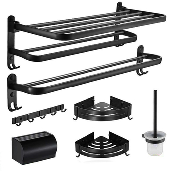 Držač ručnika za kupaonu od Space aluminija, bez bušenja, petdijelni set, trokutasti skladišni stalak, moderan minimalistički stil, završna plastizirana prevlaka