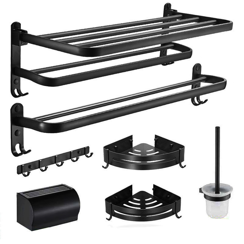 Držač ručnika za kupaonu od Space aluminija, bez bušenja, petdijelni set, trokutasti skladišni stalak, moderan minimalistički stil, završna plastizirana prevlaka