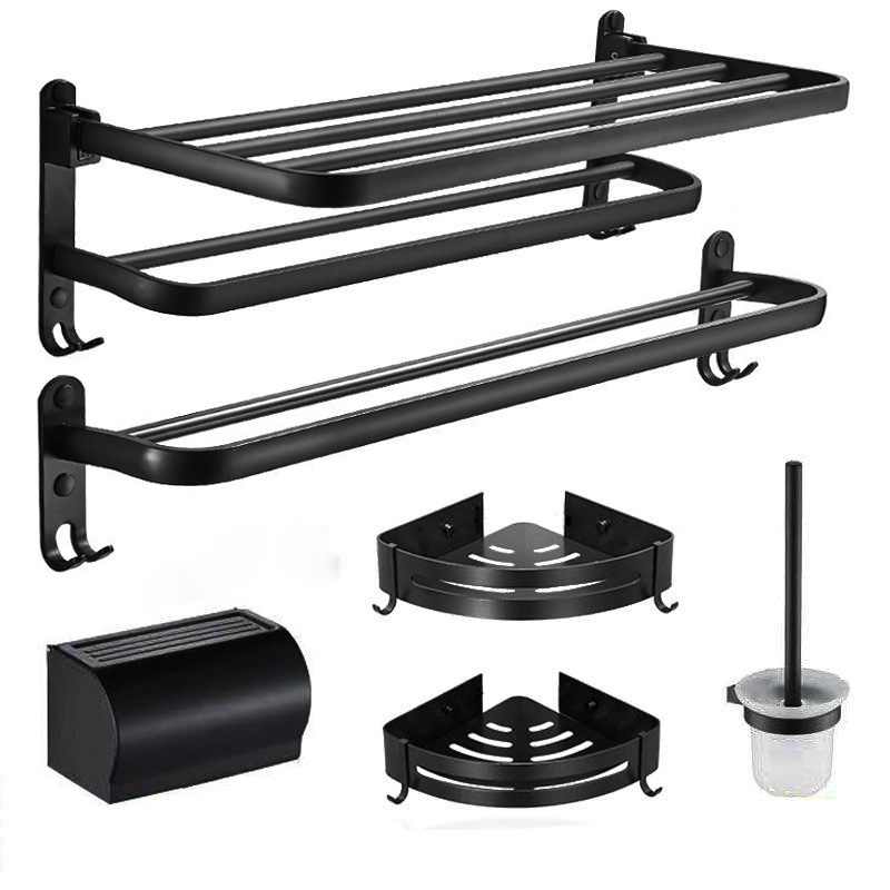 Držač ručnika za kupaonu od Space aluminija, bez bušenja, petdijelni set, trokutasti skladišni stalak, moderan minimalistički stil, završna plastizirana prevlaka