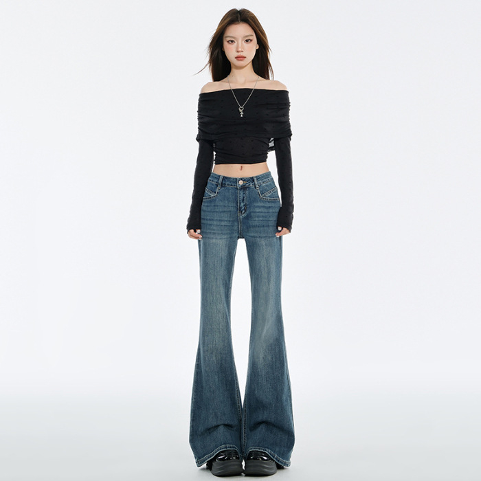 Γυναικείοι τζίν με micro flare, ψηλή μέση, ντέμι, υψηλή ελαστικότητα, Bootcut στυλ