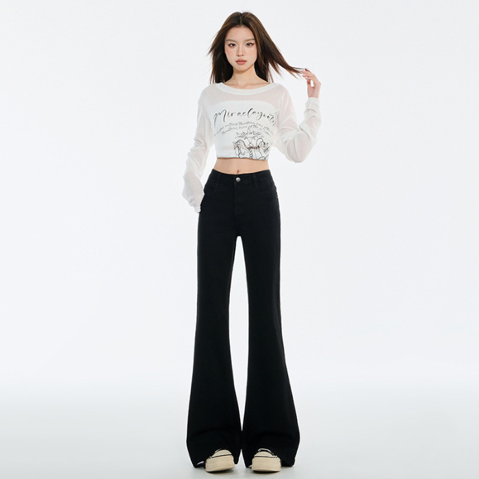 Γυναικείοι τζίν με micro flare, ψηλή μέση, ντέμι, υψηλή ελαστικότητα, Bootcut στυλ