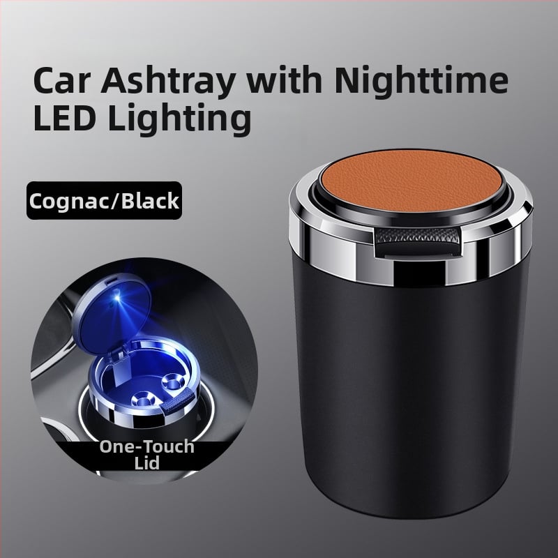 Пепелник за кола със метален вътрешен съд, огнеупорен, кожа-текстурирана повърхност, изработен от пластмаса и метал чрез инжекционно формоване, универсален за автомобили и дома