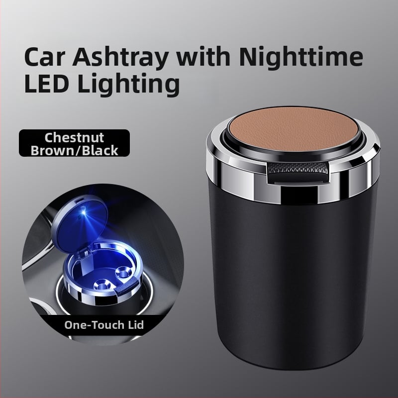 Пепелник за кола със метален вътрешен съд, огнеупорен, кожа-текстурирана повърхност, изработен от пластмаса и метал чрез инжекционно формоване, универсален за автомобили и дома