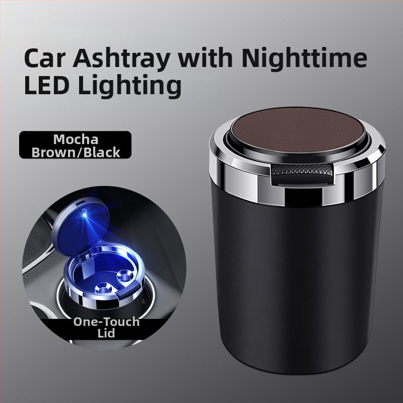 Пепелник за кола със метален вътрешен съд, огнеупорен, кожа-текстурирана повърхност, изработен от пластмаса и метал чрез инжекционно формоване, универсален за автомобили и дома