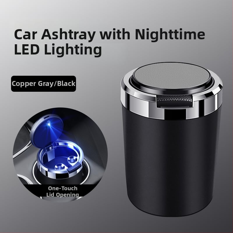 Пепелник за кола със метален вътрешен съд, огнеупорен, кожа-текстурирана повърхност, изработен от пластмаса и метал чрез инжекционно формоване, универсален за автомобили и дома