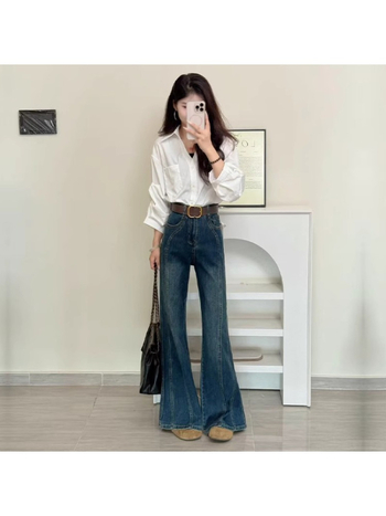 Τζιν με επένδυση φλίς, φαρδιά πόδια, ψηλή μέση, denim με 70-80% βαμβάκι και 20-30% πολυεστέρα, παχύ ύφασμα, μικροελαστικότητα