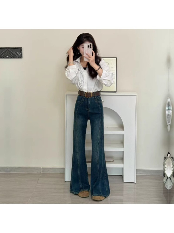 Τζιν με επένδυση φλίς, φαρδιά πόδια, ψηλή μέση, denim με 70-80% βαμβάκι και 20-30% πολυεστέρα, παχύ ύφασμα, μικροελαστικότητα