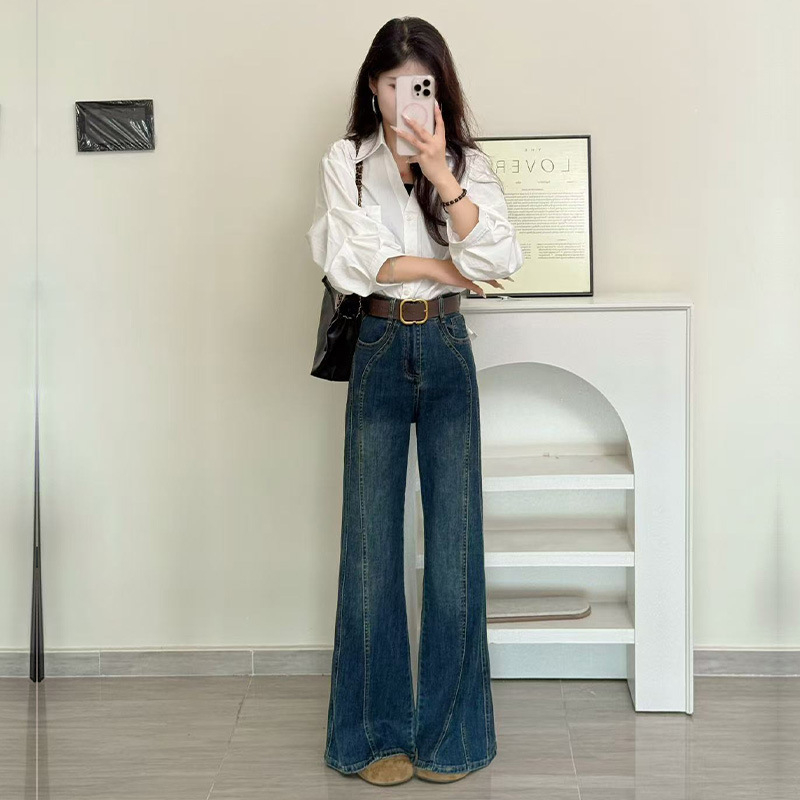 Τζιν με επένδυση φλίς, φαρδιά πόδια, ψηλή μέση, denim με 70-80% βαμβάκι και 20-30% πολυεστέρα, παχύ ύφασμα, μικροελαστικότητα