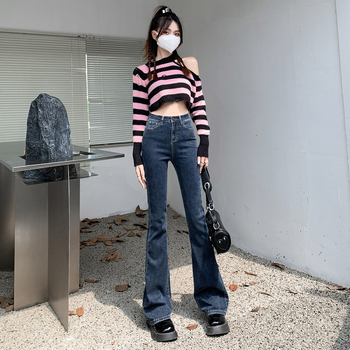 Τζιν από ντένιμ με ψηλή μέση, ελαστικά, μικρό φλάιρ, κατάλληλα για μικρό ανάστημα, βαμβακερός ντέντιμ με ελαστάνη, άνοιξη 2026