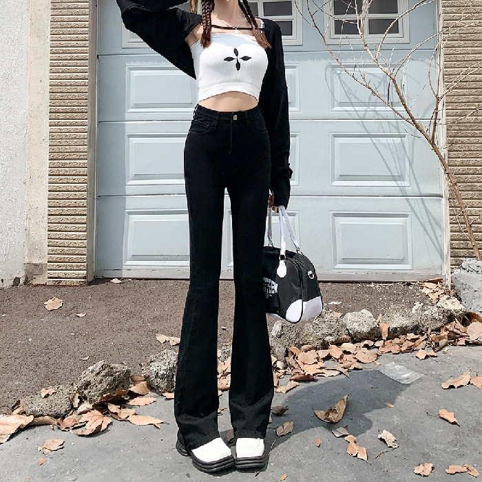 Τζιν από ντένιμ με ψηλή μέση, ελαστικά, μικρό φλάιρ, κατάλληλα για μικρό ανάστημα, βαμβακερός ντέντιμ με ελαστάνη, άνοιξη 2026