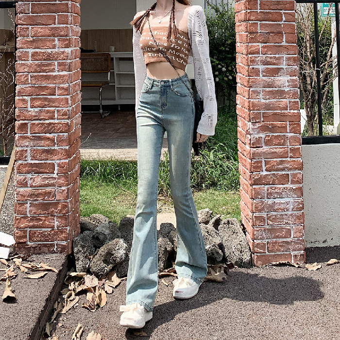 Τζιν από ντένιμ με ψηλή μέση, ελαστικά, μικρό φλάιρ, κατάλληλα για μικρό ανάστημα, βαμβακερός ντέντιμ με ελαστάνη, άνοιξη 2026