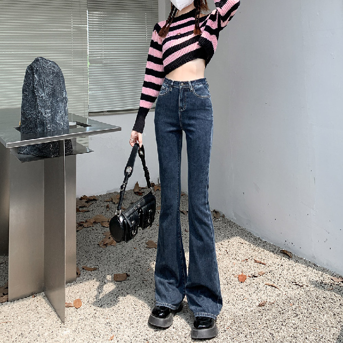 Τζιν από ντένιμ με ψηλή μέση, ελαστικά, μικρό φλάιρ, κατάλληλα για μικρό ανάστημα, βαμβακερός ντέντιμ με ελαστάνη, άνοιξη 2026