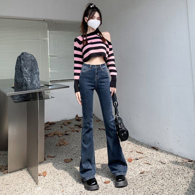 Τζιν από ντένιμ με ψηλή μέση, ελαστικά, μικρό φλάιρ, κατάλληλα για μικρό ανάστημα, βαμβακερός ντέντιμ με ελαστάνη, άνοιξη 2026