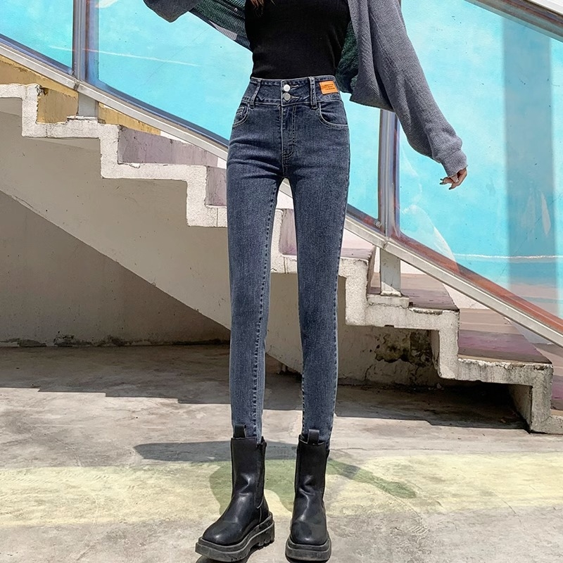 Τζιν - Ψηλόμεσος, στενή γραμμή τύπου μολυβιού, βαμβακερός ντένιμ, ελαστικό, πλύσιμο Ice wash