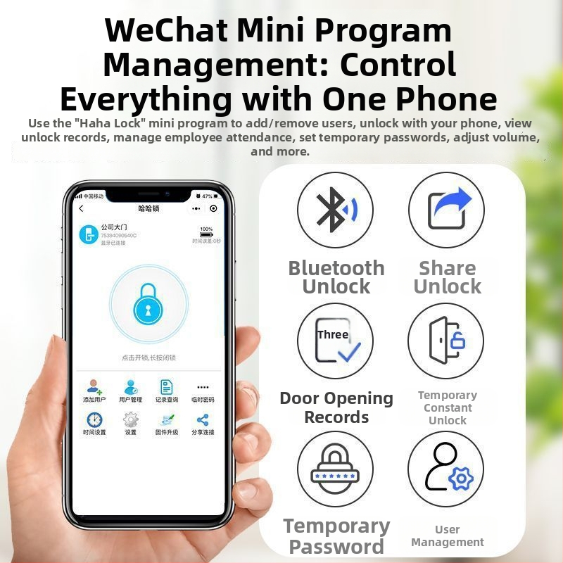 Okos üveges ajtózár ujjlenyomat és jelszó hozzáféréssel, keret nélküli dupla ajtó kialakítás, modell 618, DC táplálás, szkennelési idő <0,1 s, iroda/lakás/üzlet számára, modern minimalist stílus