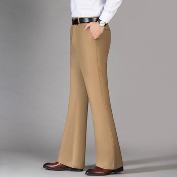 Pantaloni bărbați micro-flare, subțiri pentru vară, largi, croială dreaptă, talie înaltă, fermoar, respirabili, fără călcare