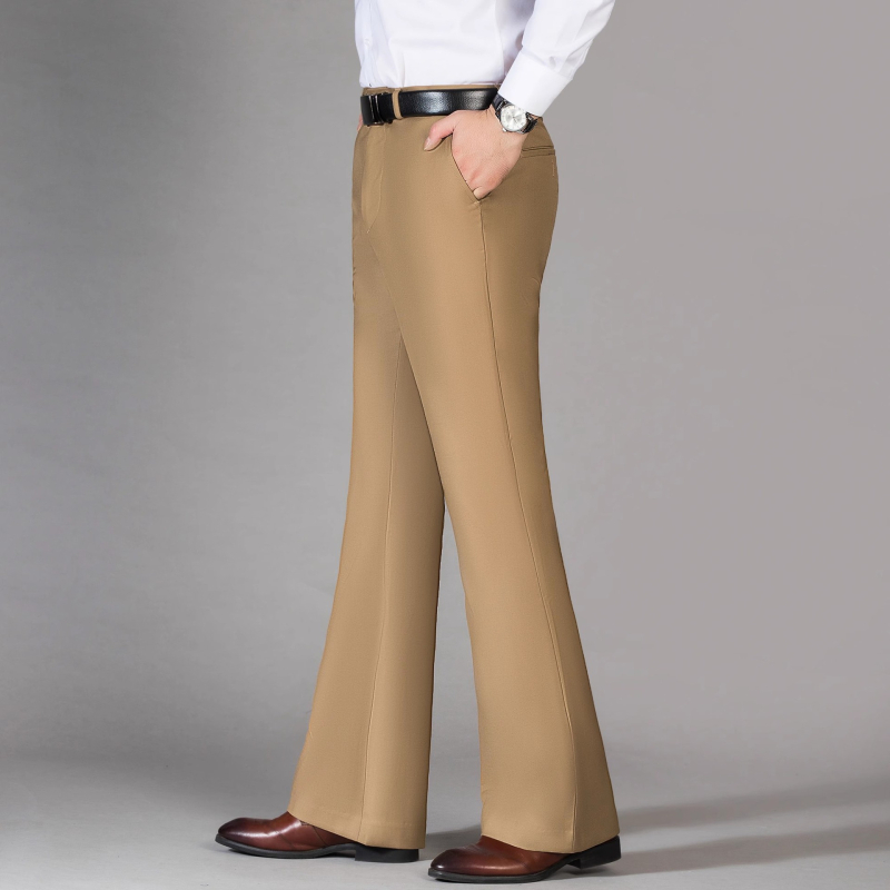 Pantaloni bărbați micro-flare, subțiri pentru vară, largi, croială dreaptă, talie înaltă, fermoar, respirabili, fără călcare