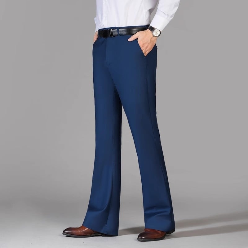 Pantaloni bărbați micro-flare, subțiri pentru vară, largi, croială dreaptă, talie înaltă, fermoar, respirabili, fără călcare