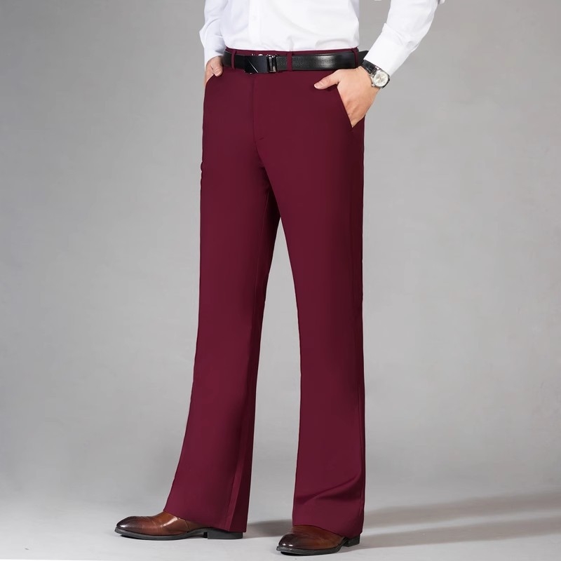 Pantaloni bărbați micro-flare, subțiri pentru vară, largi, croială dreaptă, talie înaltă, fermoar, respirabili, fără călcare