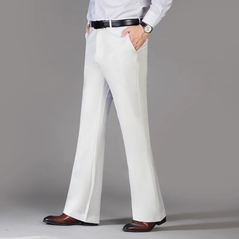 Pantaloni bărbați micro-flare, subțiri pentru vară, largi, croială dreaptă, talie înaltă, fermoar, respirabili, fără călcare