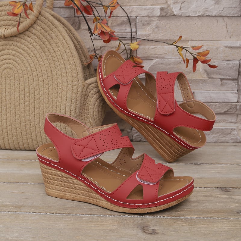 Sandale cu un singur curea, Velcro, vârf rotund, partea superioară din piele sintetică, stil boem, talpă groasă 12 mm, lansare vară 2025