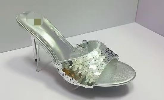 Πέδιλα με ένα λουρί, PU επάνω, ανοιχτό δάχτυλο, λεπτό ψηλό τακούνι 6-8 cm