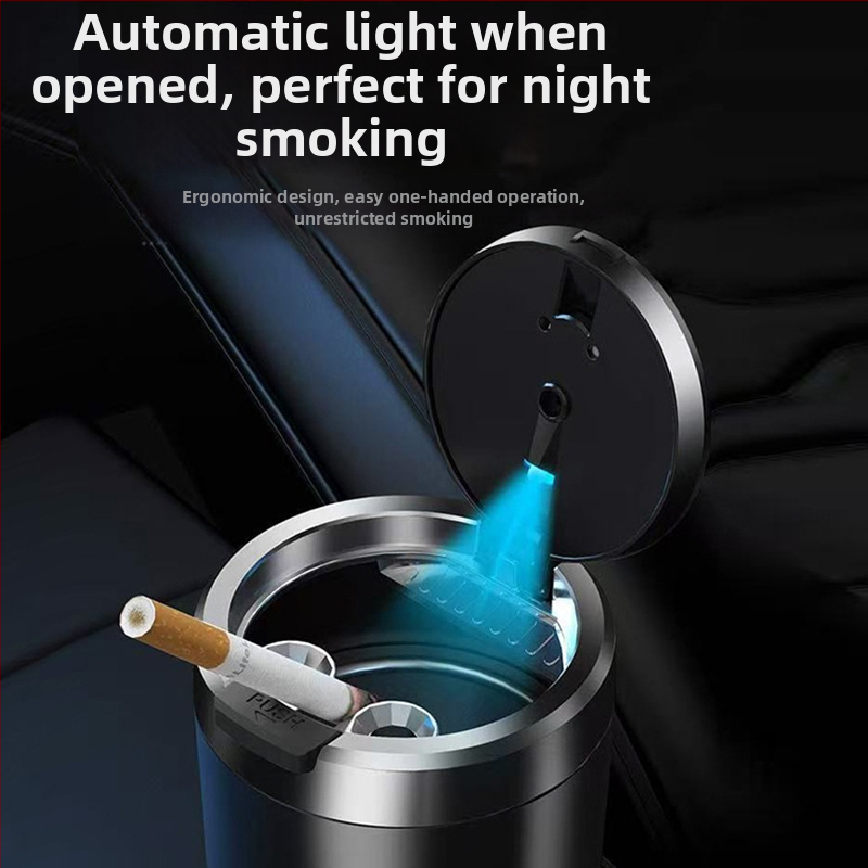 Пепелник за автомобил с капак, метално вътрешно дъно, мултифункционален, защита от разпръсване на пепел, модел TSM+6, гравиране