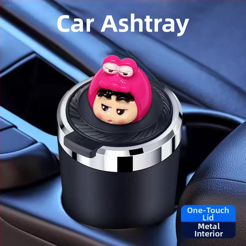 Пепелник за автомобил с капак, метално вътрешно дъно, мултифункционален, защита от разпръсване на пепел, модел TSM+6, гравиране