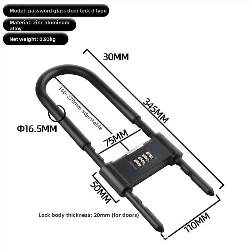 Anbond Zámok tvaru U so zámkom pre sklenené a posuvné dvere, model L-ks01, materiál: železo, zinok, PVC kožený obal, proti krádeži