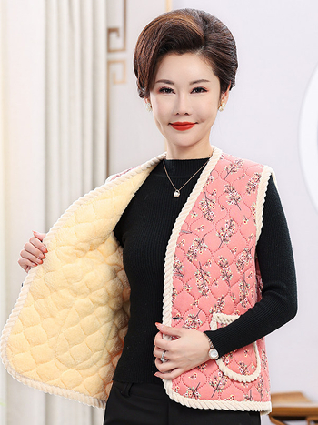 Vesta din bumbac amestec cu broderie, decolteu în V, lungime standardă 50–65 cm, croială în A-line