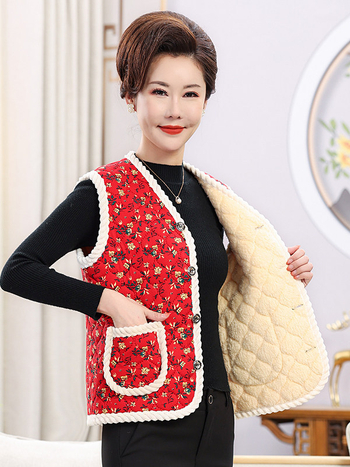 Vesta din bumbac amestec cu broderie, decolteu în V, lungime standardă 50–65 cm, croială în A-line