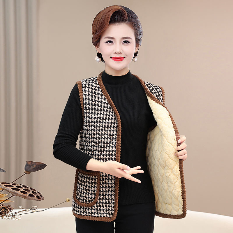 Vesta din bumbac amestec cu broderie, decolteu în V, lungime standardă 50–65 cm, croială în A-line