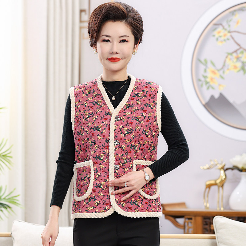 Vesta din bumbac amestec cu broderie, decolteu în V, lungime standardă 50–65 cm, croială în A-line