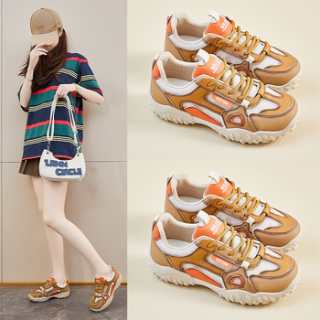 Pantofi sport pentru femei Dad Shoes, primăvara 2026, partea superioară PU, talpă din cauciuc, închidere cu șireturi în față, profil jos, vârf rotund