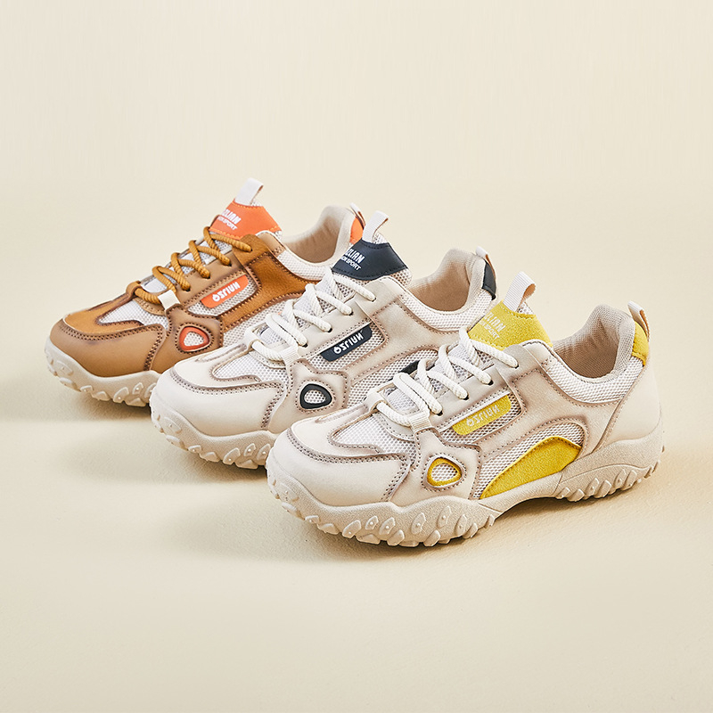 Pantofi sport pentru femei Dad Shoes, primăvara 2026, partea superioară PU, talpă din cauciuc, închidere cu șireturi în față, profil jos, vârf rotund