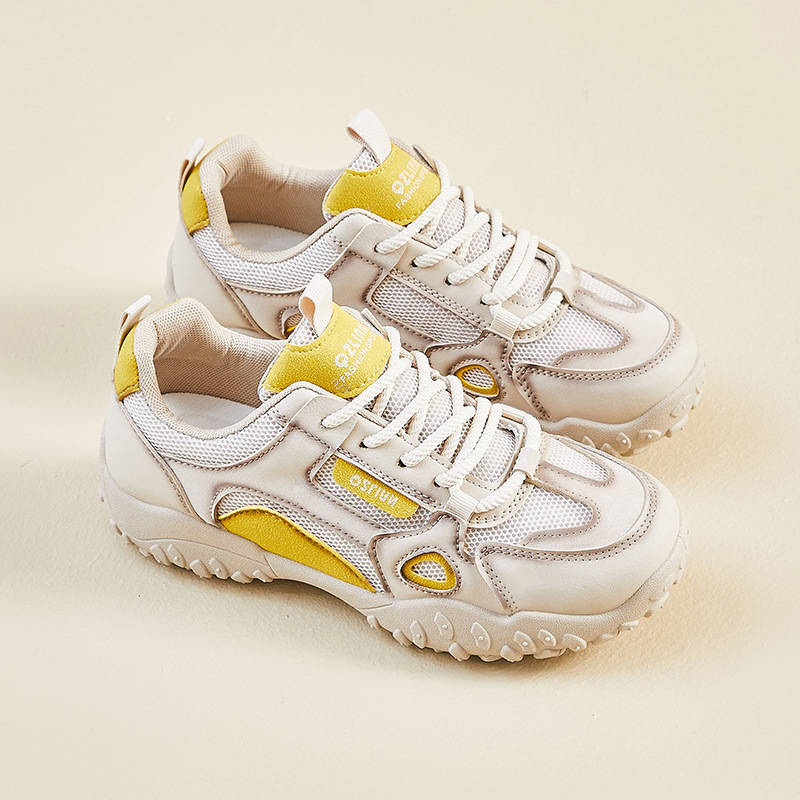 Pantofi sport pentru femei Dad Shoes, primăvara 2026, partea superioară PU, talpă din cauciuc, închidere cu șireturi în față, profil jos, vârf rotund