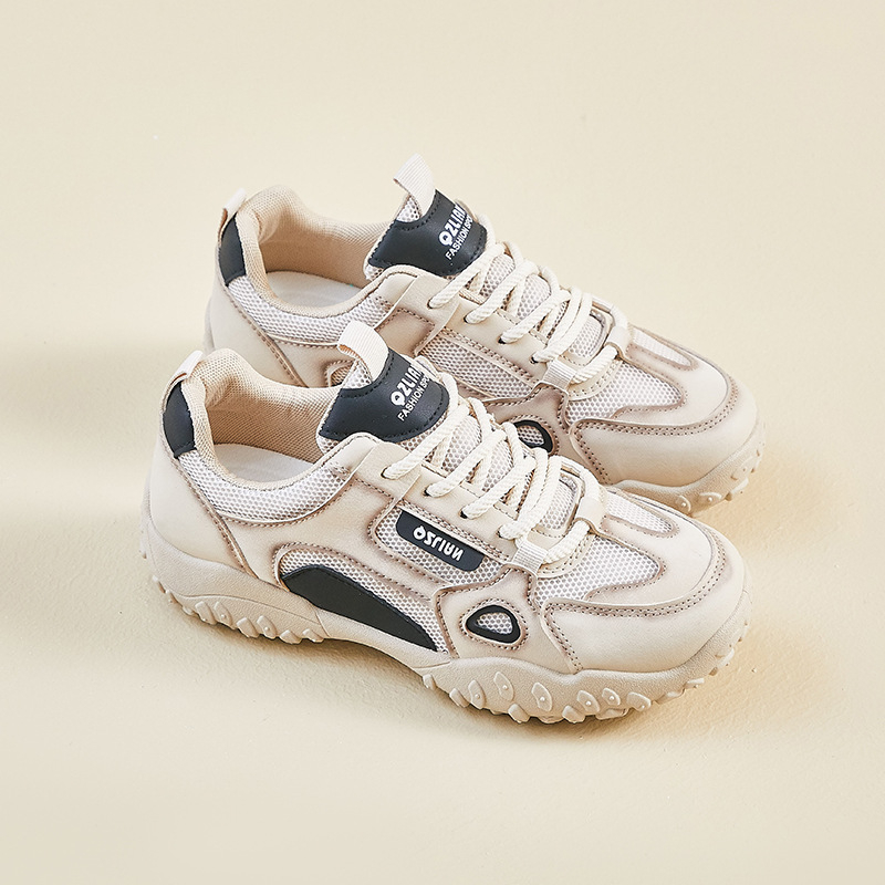 Pantofi sport pentru femei Dad Shoes, primăvara 2026, partea superioară PU, talpă din cauciuc, închidere cu șireturi în față, profil jos, vârf rotund