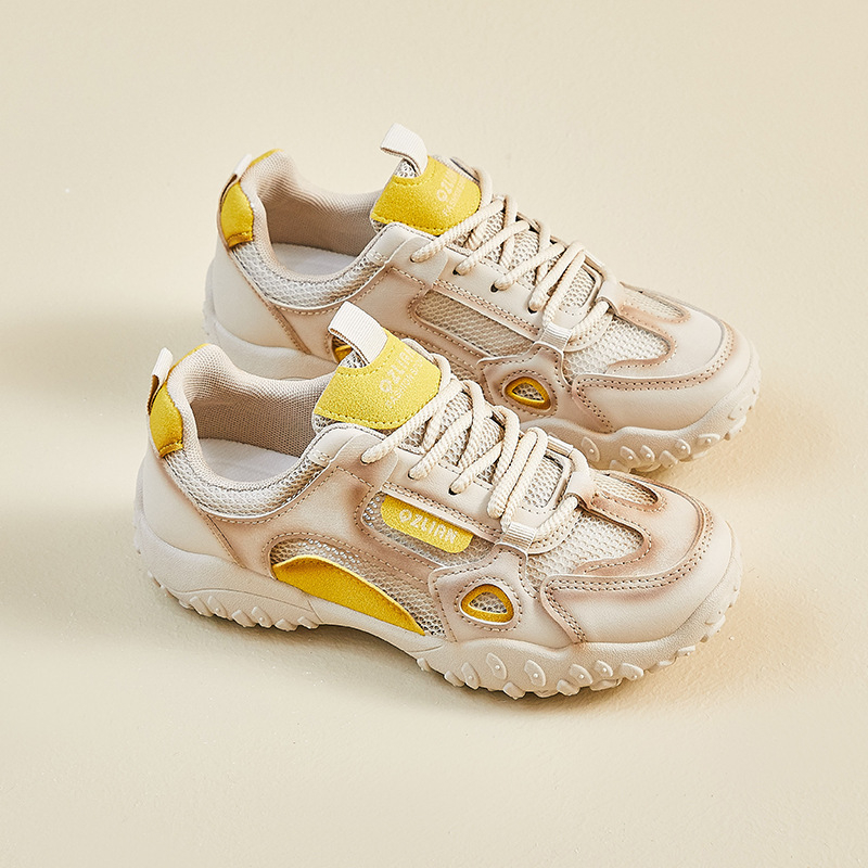 Pantofi sport pentru femei Dad Shoes, primăvara 2026, partea superioară PU, talpă din cauciuc, închidere cu șireturi în față, profil jos, vârf rotund