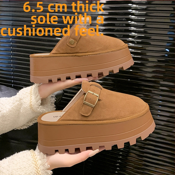 Дамски сандали-сланки с дебел под, горна част от две слоя кожа, вътрешност от микрофибър, подметка ТПР, кръгъл нос, ежедневен стил, есен 2024