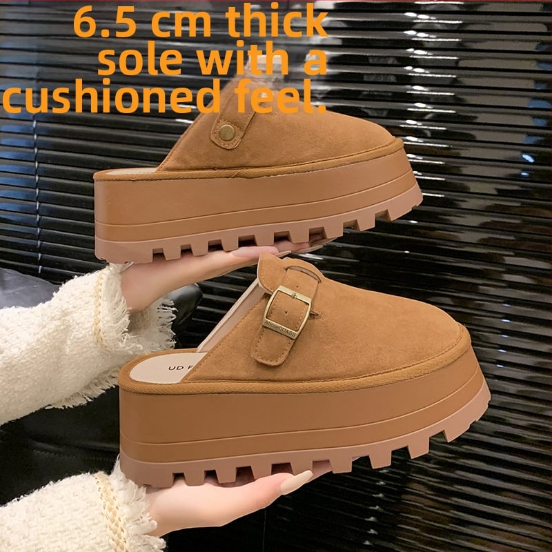 Дамски сандали-сланки с дебел под, горна част от две слоя кожа, вътрешност от микрофибър, подметка ТПР, кръгъл нос, ежедневен стил, есен 2024